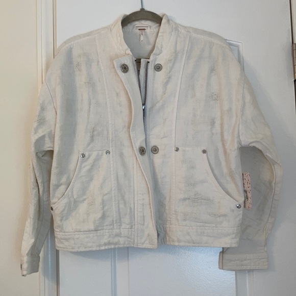NEW Free People Distressed White Denim Jacket - Picture 3 of 11